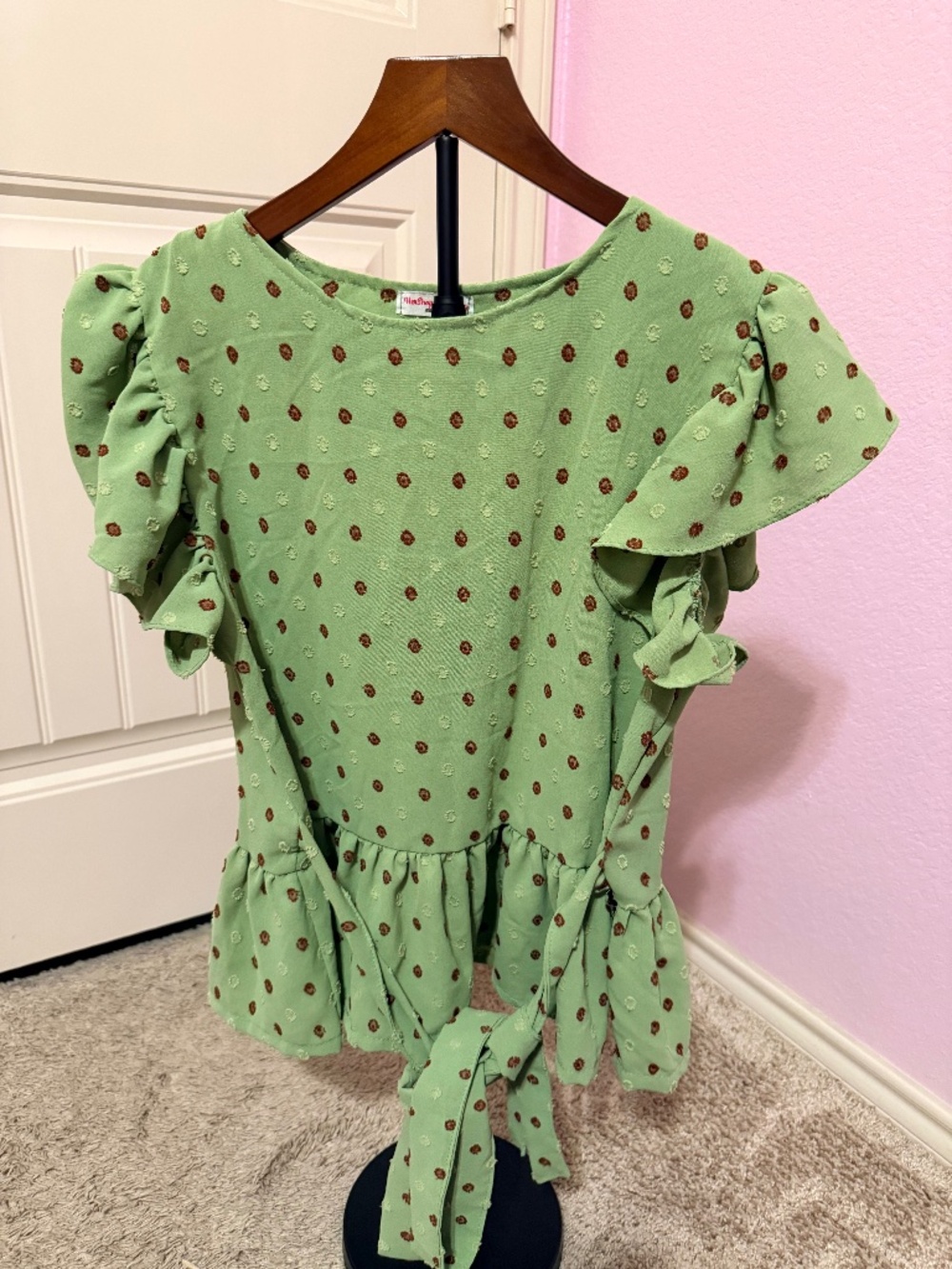 HerShoppe Clothing Lined Tie Babydoll Blouse w/ flutter sleeves Size Medium